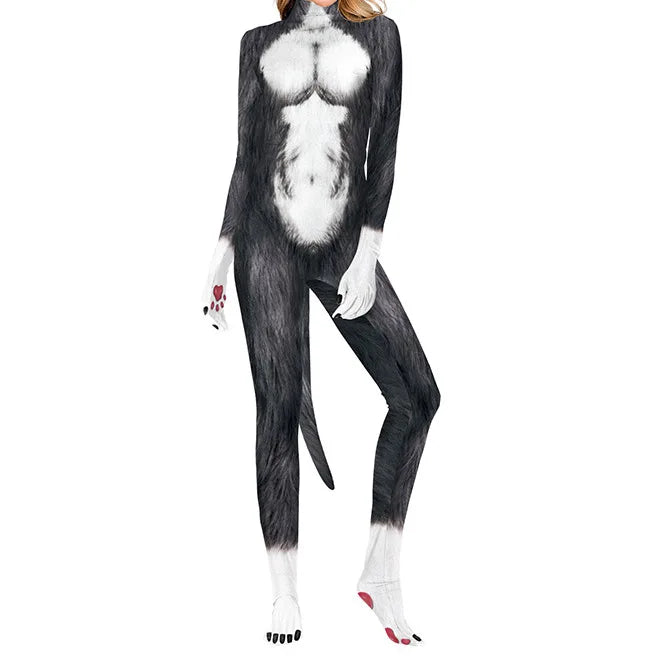 Femme Wolf Fantasy Fetish Bodysuit With Tail