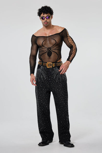 Second Outline Off Shoulder Rhinestone Cutout Bodysuit