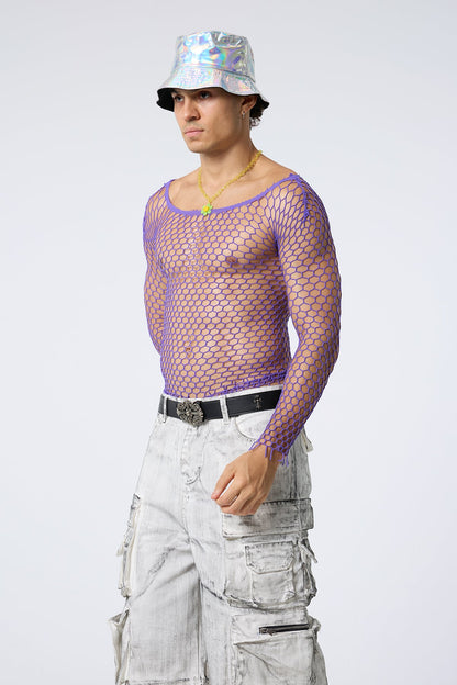 Secret Curve Cutout Long Sleeve Top Purple