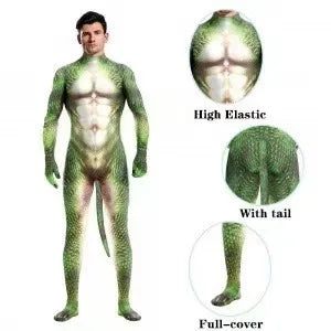 Reptile Fantasy Fetish Bodysuit With Tail