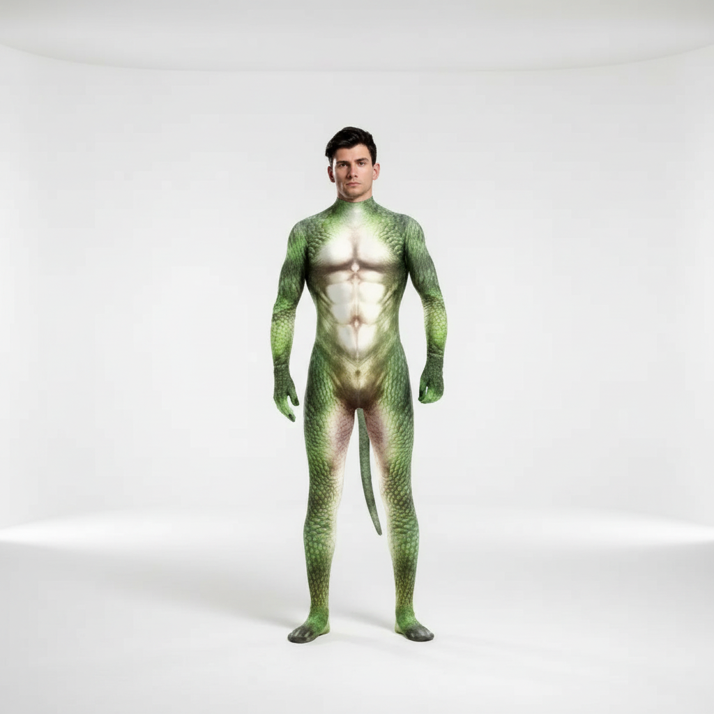 Reptile Fantasy Fetish Bodysuit With Tail