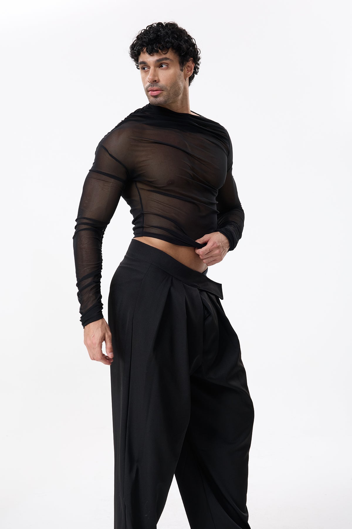 Shadow Drift Long Sleeve Ruched Mesh Top