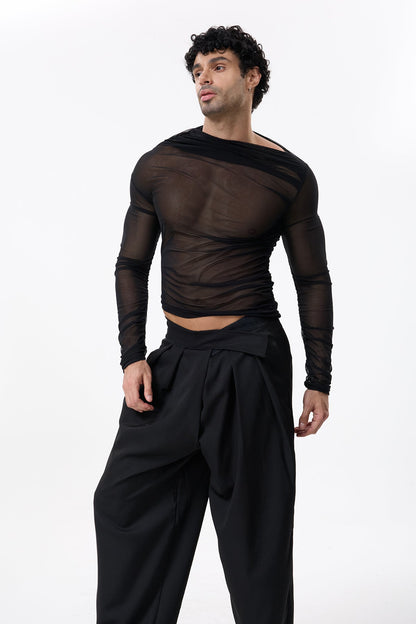 Shadow Drift Long Sleeve Ruched Mesh Top