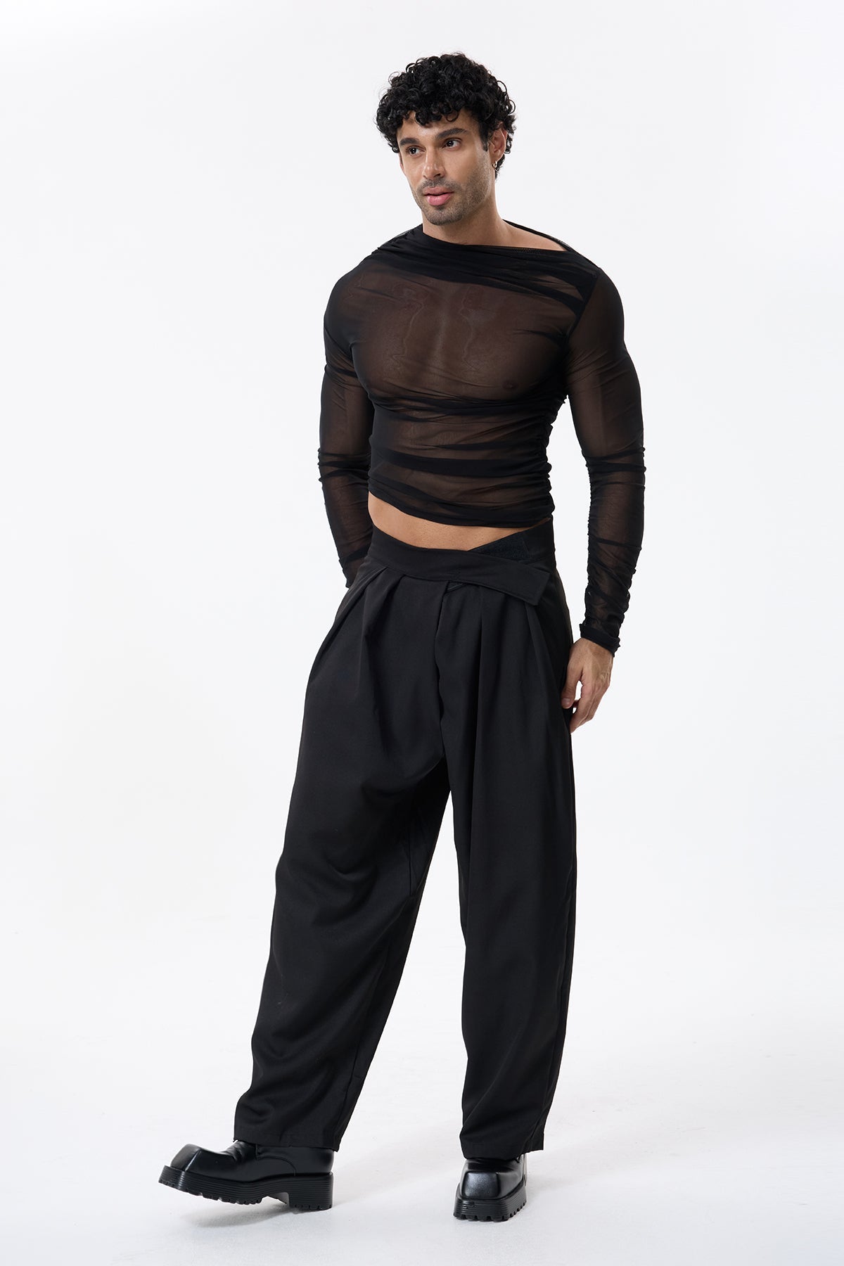 Shadow Drift Long Sleeve Ruched Mesh Top