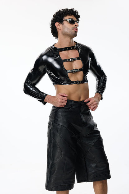 Shadow Grip Cutout Leather Crop Top