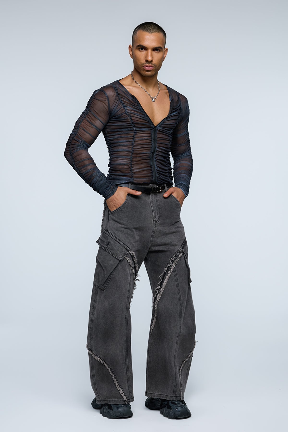 Shadow Logic Mesh V Neck Top