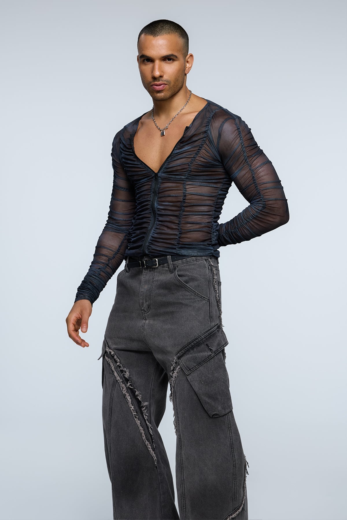 Shadow Logic Mesh V Neck Top