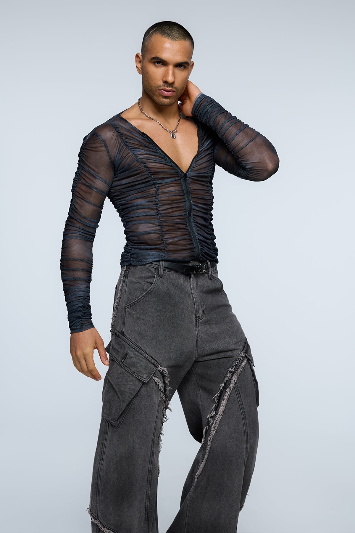 Shadow Logic Mesh V Neck Top