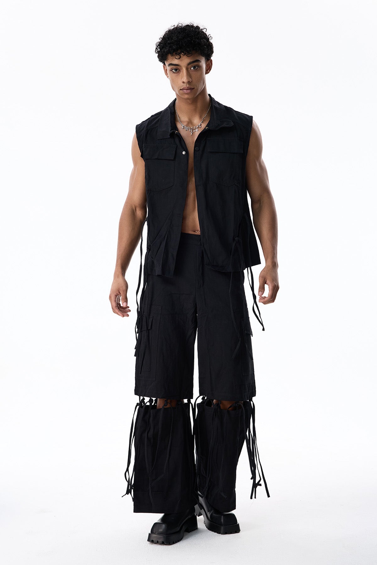 Shadow Sheet Sleeveless Cutout Fringe Pants Set
