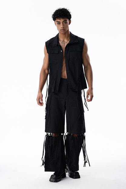 Shadow Sheet Sleeveless Cutout Fringe Pants Set
