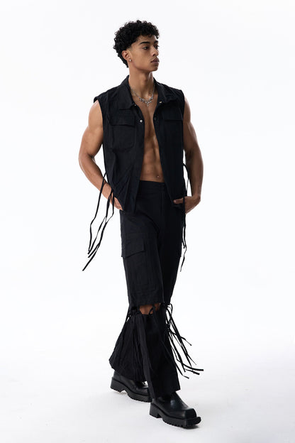 Shadow Sheet Sleeveless Cutout Fringe Pants Set