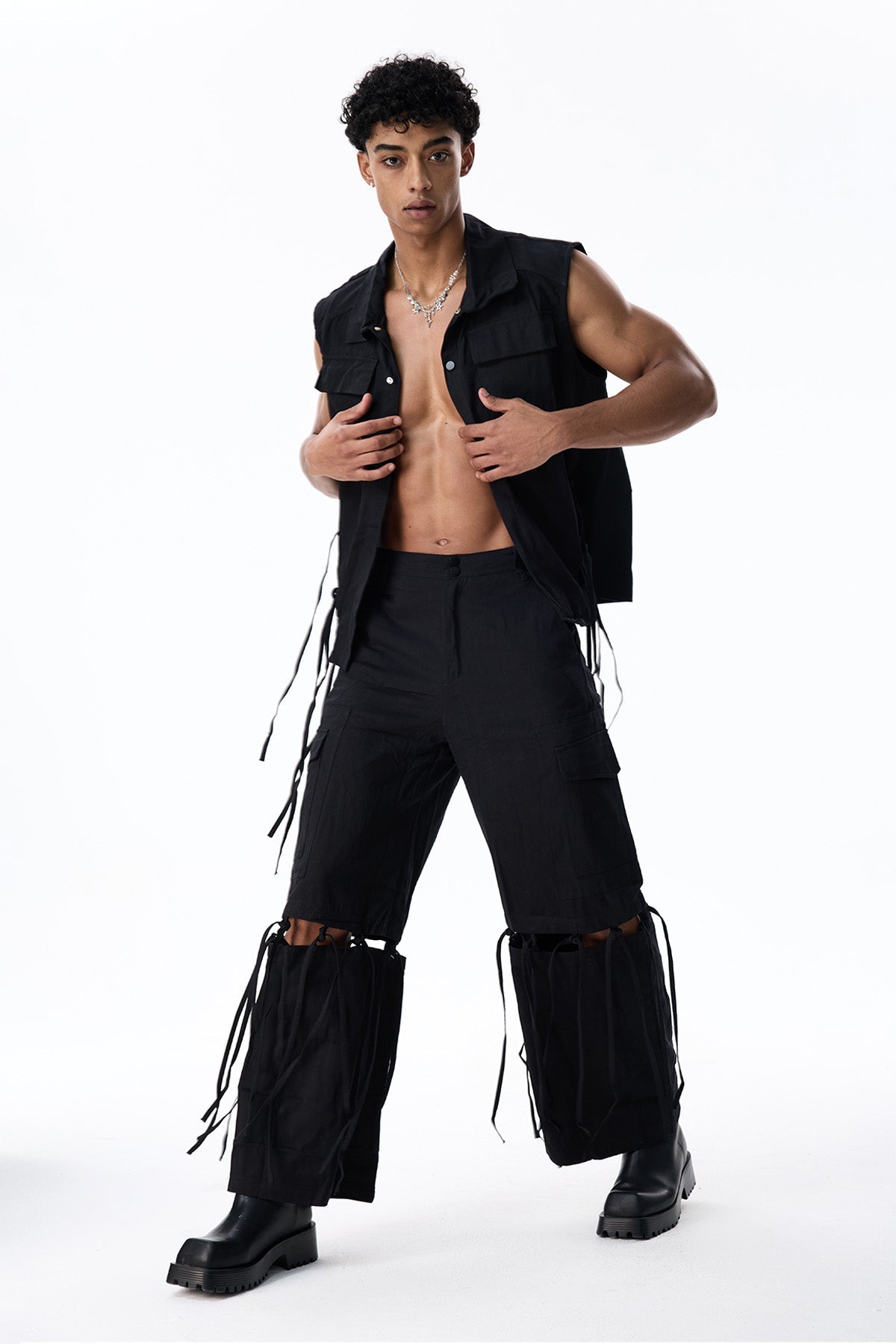 Shadow Sheet Sleeveless Cutout Fringe Pants Set
