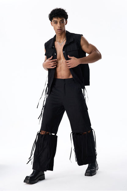 Shadow Sheet Sleeveless Cutout Fringe Pants Set