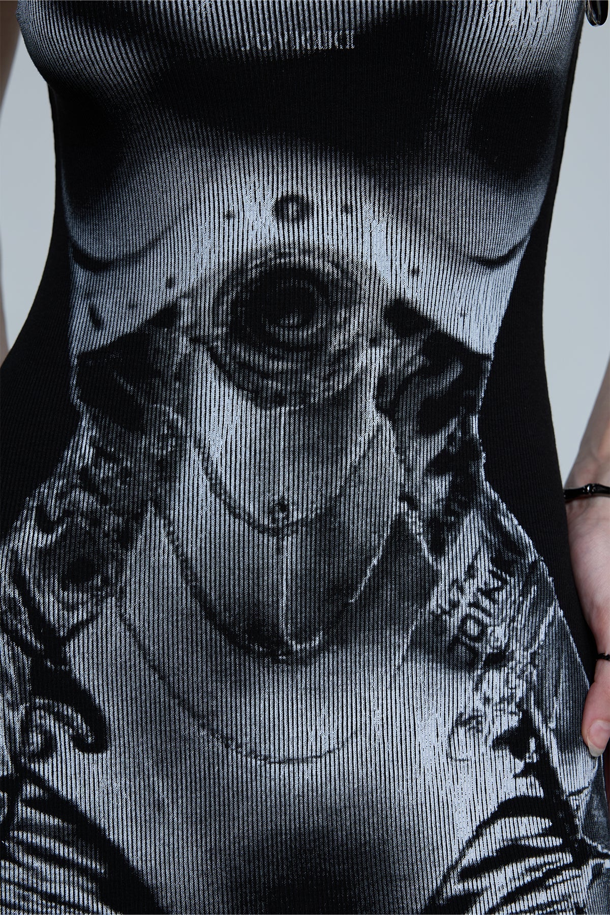 Shadow Stroke Spaghetti Print Mini Dress