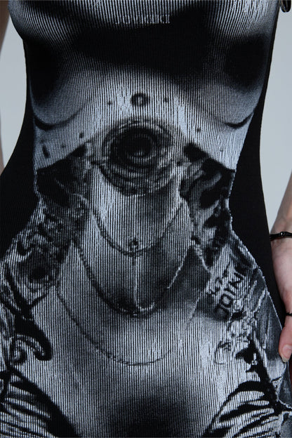 Shadow Stroke Spaghetti Print Mini Dress
