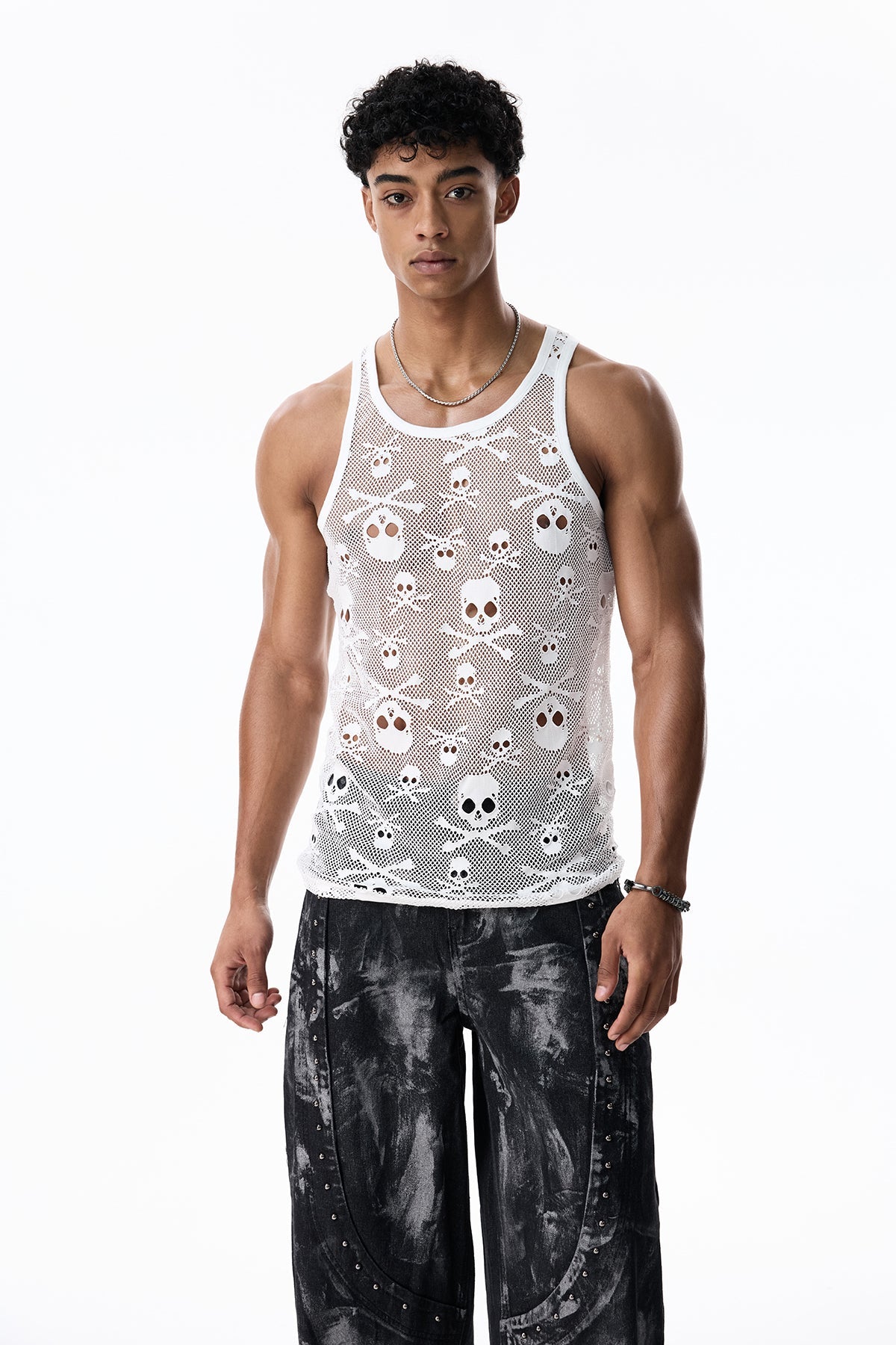 Shadow Thread Skeleton Sleeveless Top