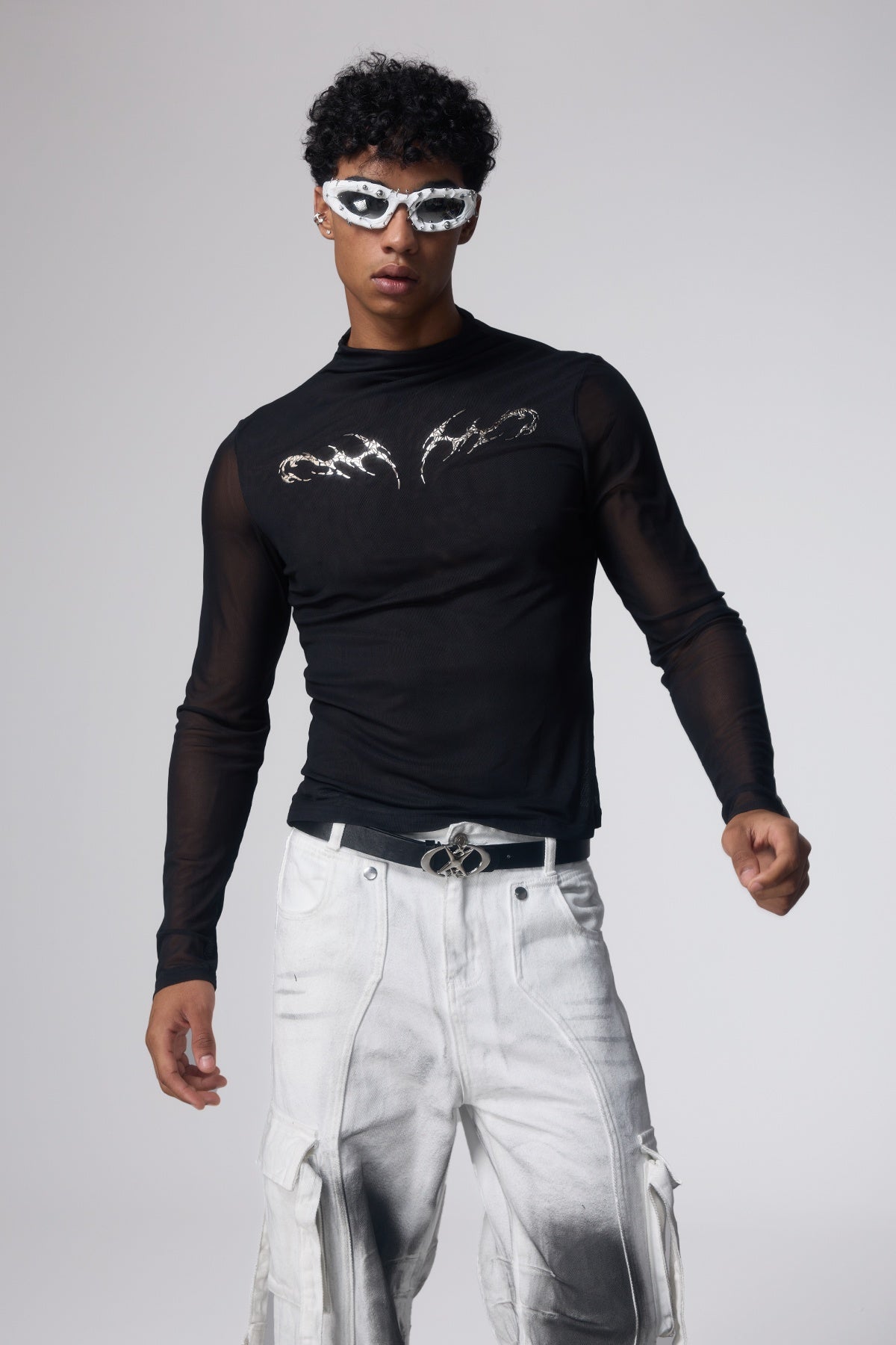 Shadow Tint Metal Print Mesh Top