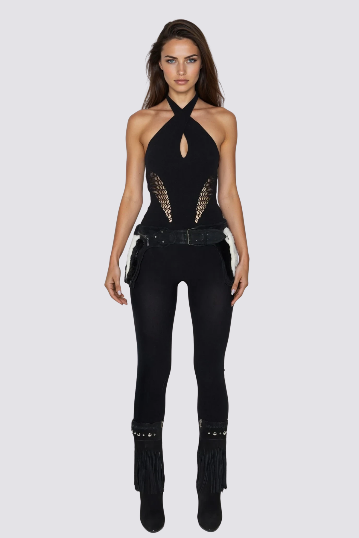 Shadow Wrap Halter Neck Cutout Jumpsuit