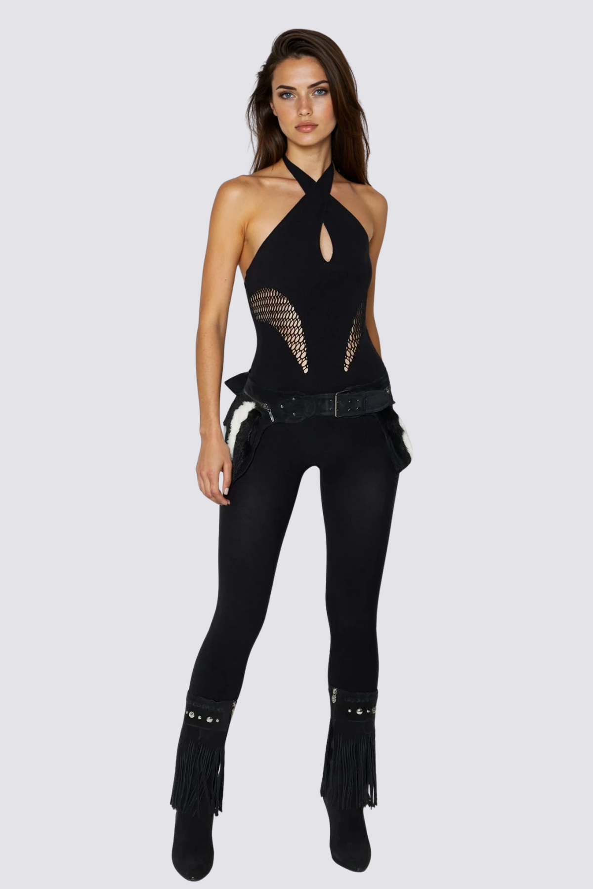 Shadow Wrap Halter Neck Cutout Jumpsuit