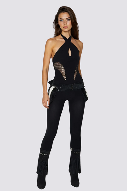 Shadow Wrap Halter Neck Cutout Jumpsuit