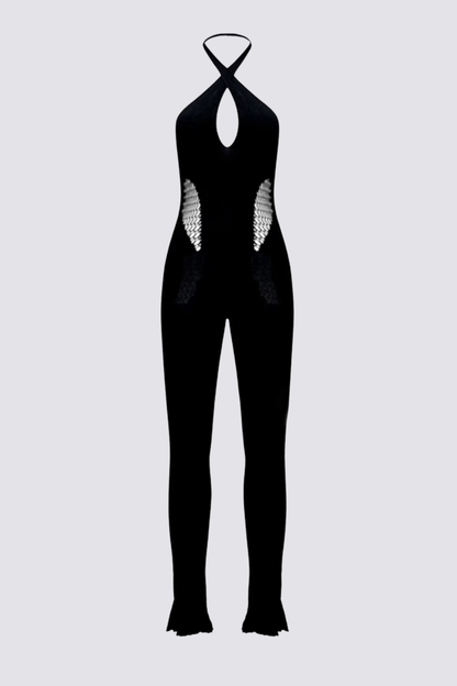 Shadow Wrap Halter Neck Cutout Jumpsuit