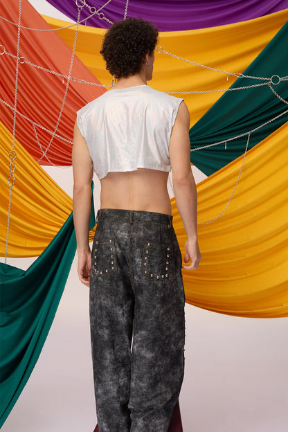Sharp Arc Sleeveless Crop Top Silver