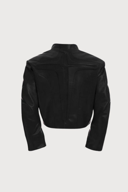 Sharp Coil Long Sleeve Leather Jacket Black