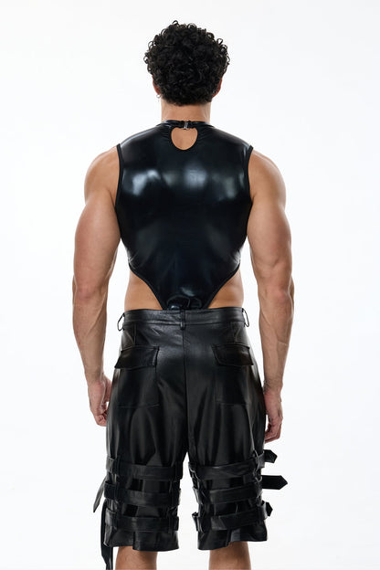 Sharp Line Mesh Sleeveless Bodysuit Black