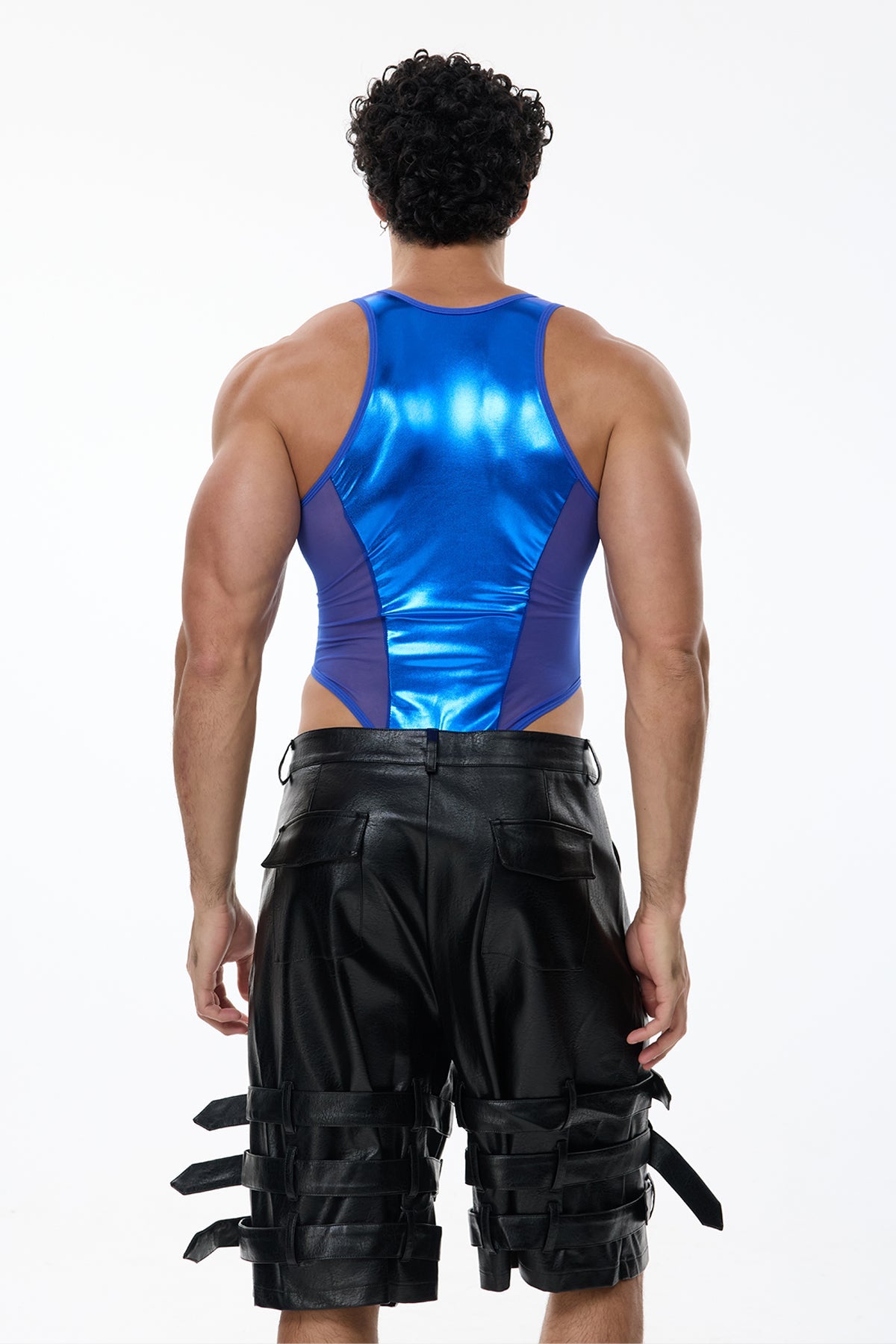 Sharp Line Mesh Sleeveless Bodysuit Blue