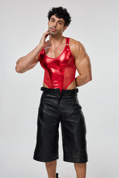 Sharp Line Mesh Sleeveless Bodysuit Red
