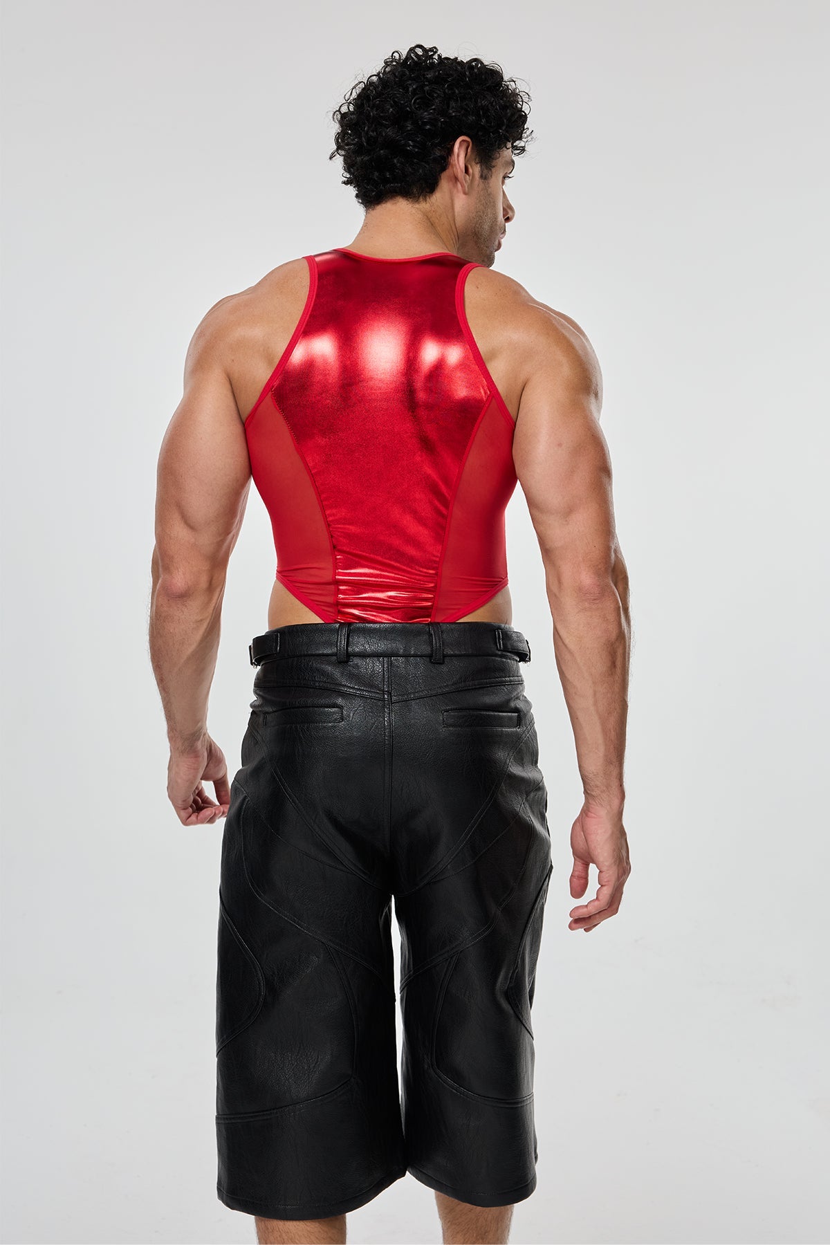Sharp Line Mesh Sleeveless Bodysuit Red