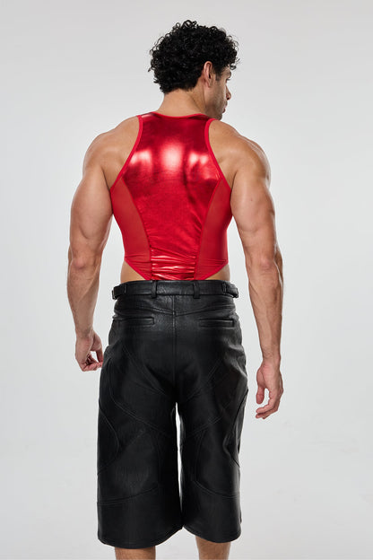 Sharp Line Mesh Sleeveless Bodysuit Red
