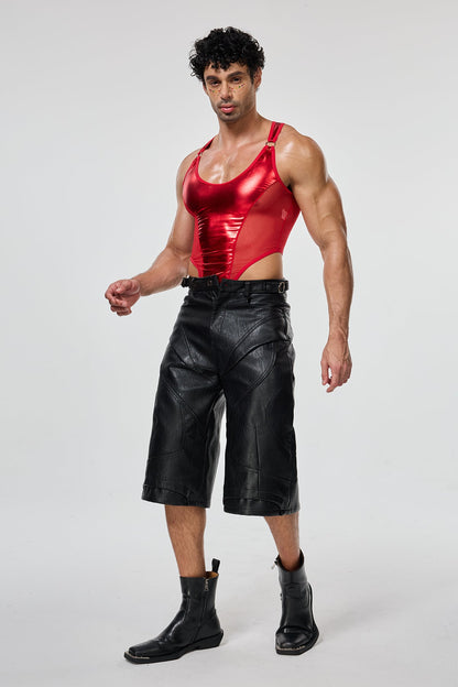 Sharp Line Mesh Sleeveless Bodysuit Red