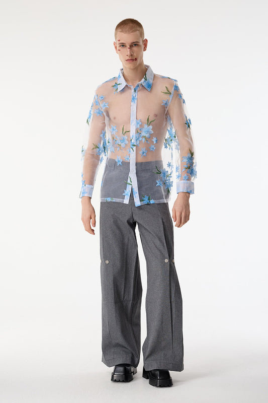 Sheer Contrast Floral Print Shirts