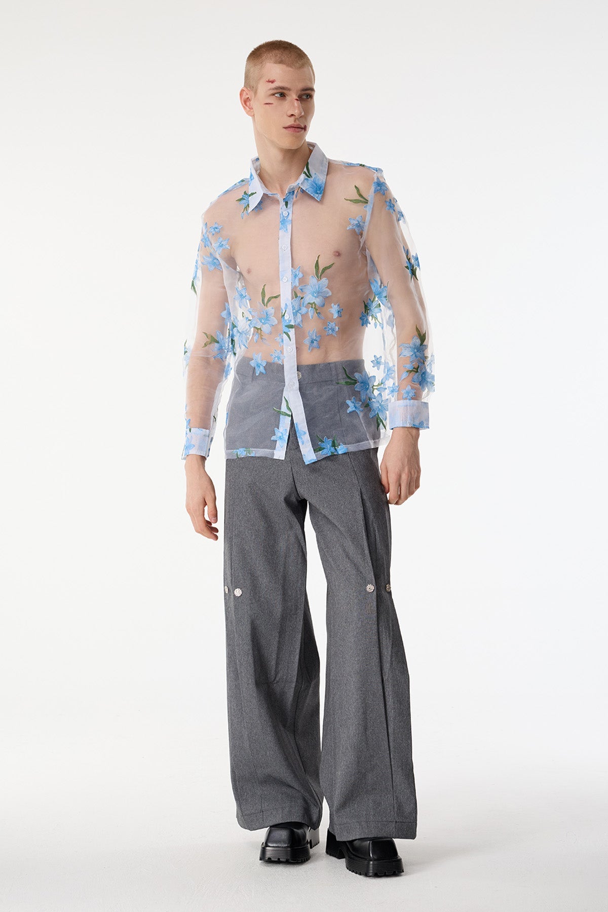 Sheer Contrast Floral Print Shirts