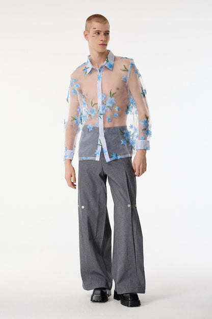 Sheer Contrast Floral Print Shirts