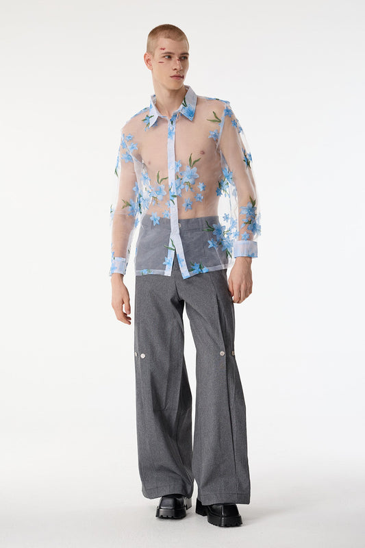 Sheer Contrast Floral Print Shirts