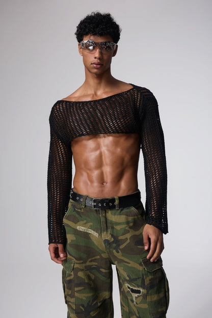 Sheer Rise Net Cutout Crop Top
