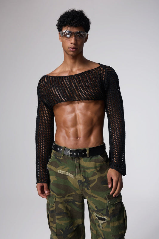 Sheer Rise Net Cutout Crop Top