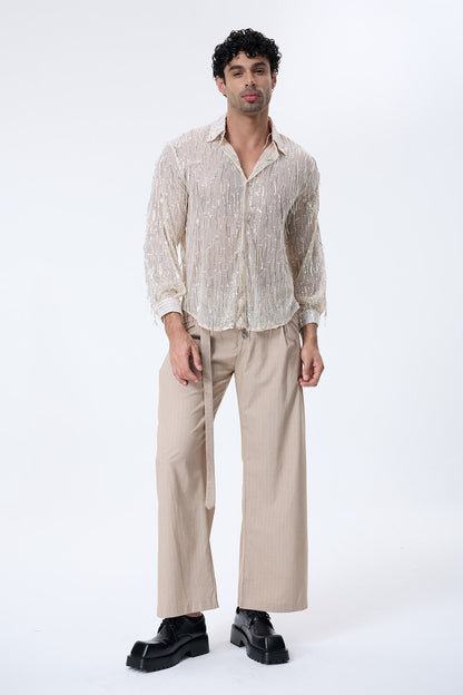 Shine Beam Fringe Sequin Long Sleeve Shirt