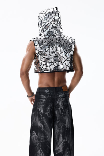 Shine Flux Hooded Sleeveless Crop Jacket