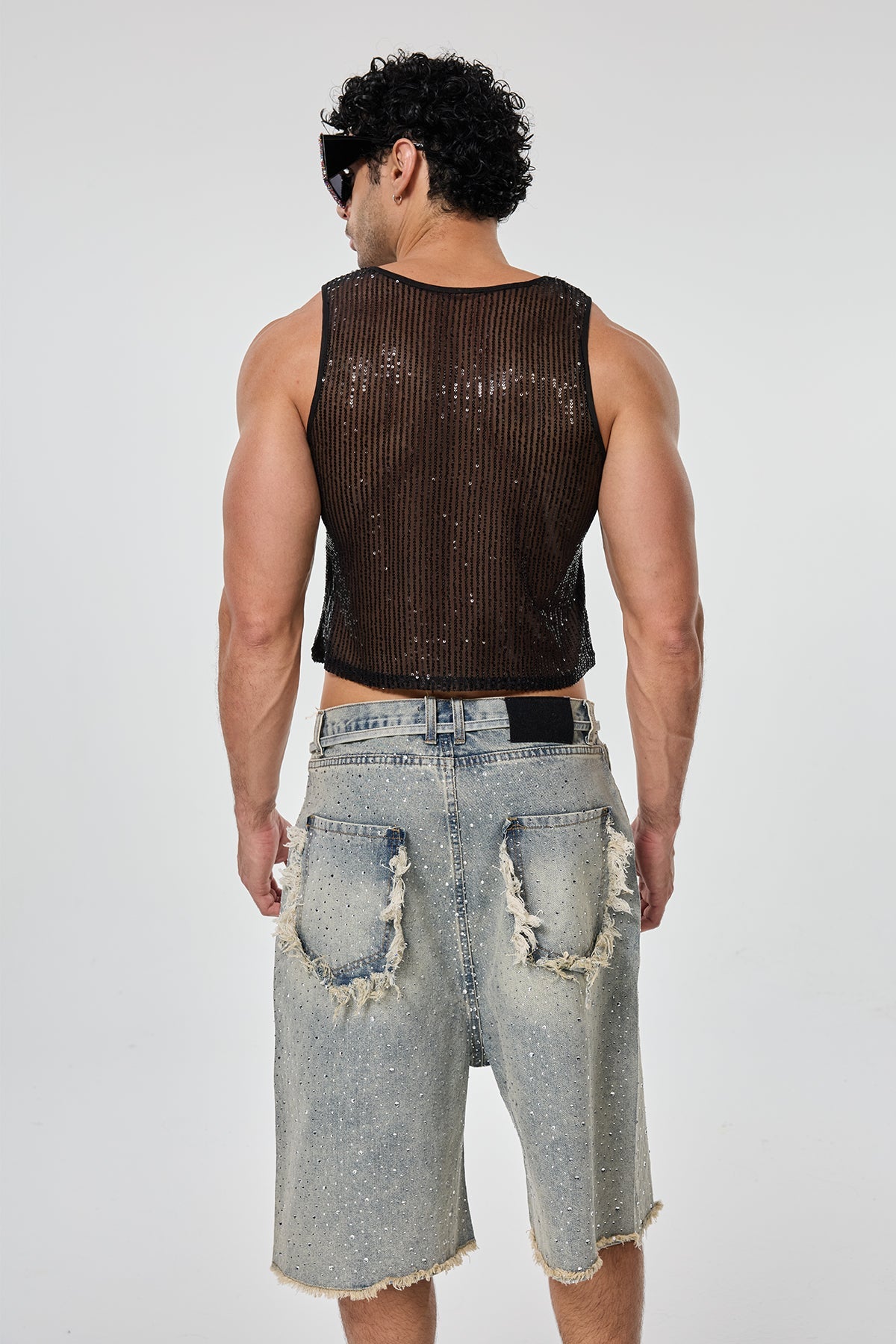 Shining Tension Sequin Crop Top Black