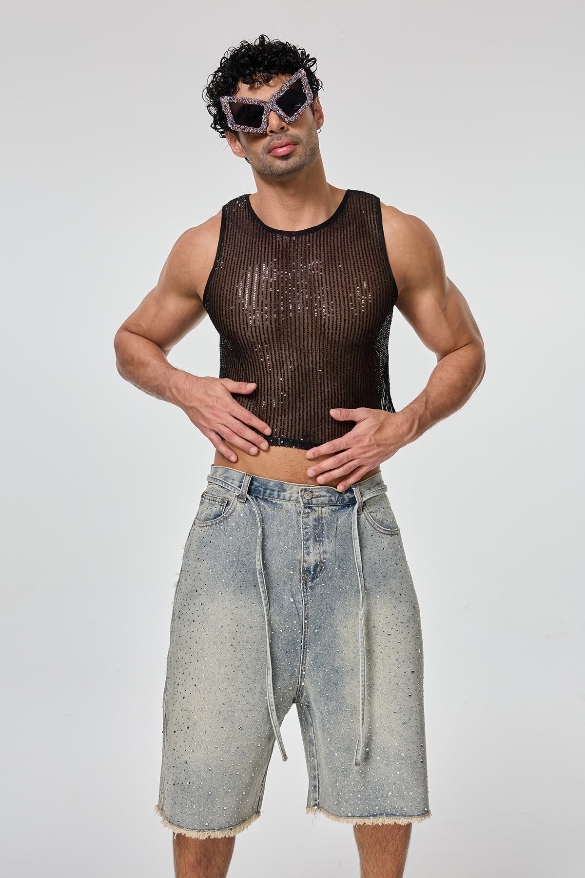 Shining Tension Sequin Crop Top Black