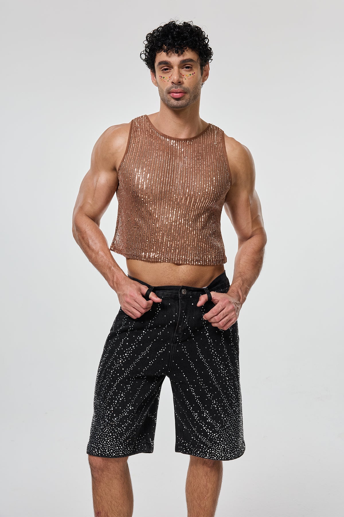 Shining Tension Sequin Crop Top Brown
