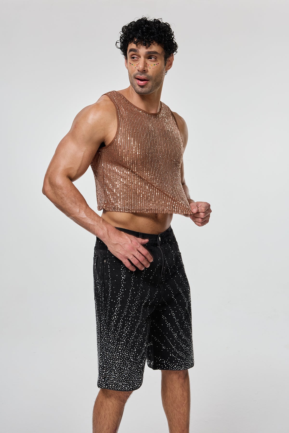 Shining Tension Sequin Crop Top Brown