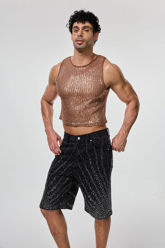 Shining Tension Sequin Crop Top Brown