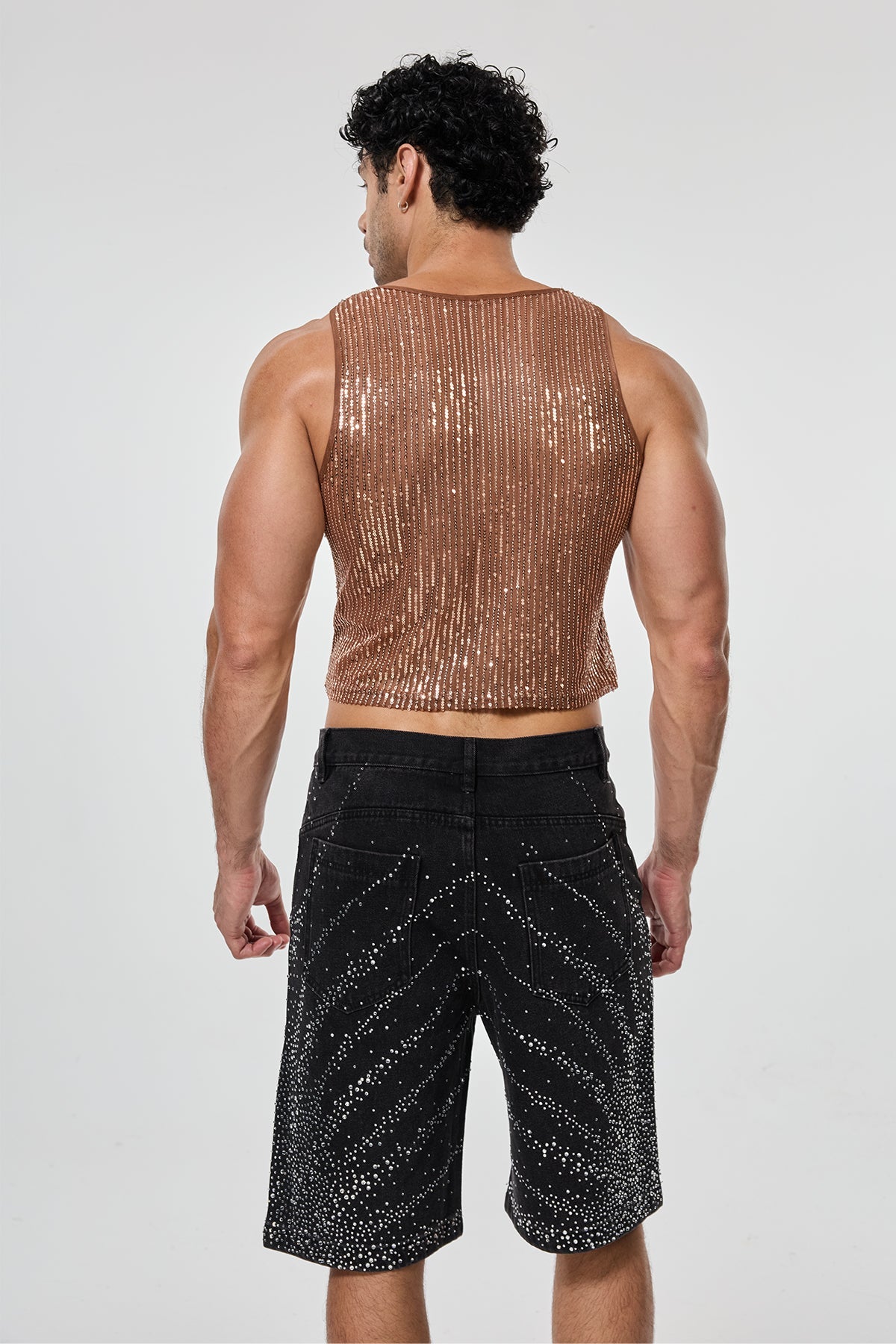 Shining Tension Sequin Crop Top Brown