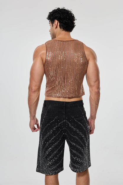 Shining Tension Sequin Crop Top Brown