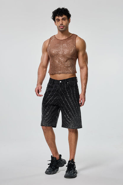 Shining Tension Sequin Crop Top Brown