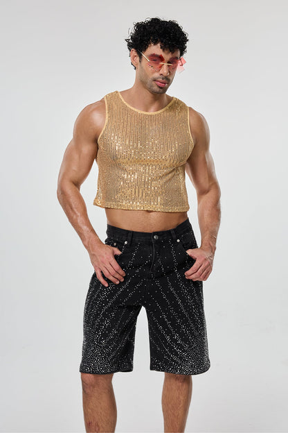 Shining Tension Sequin Crop Top Gold